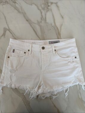 White Distressed Denim Shorts -AG-ED DENIM